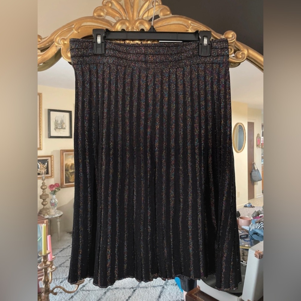 Chelsea & Violet Black Sparkling Holiday Pleated Knee Length Heavy Knit Skirt